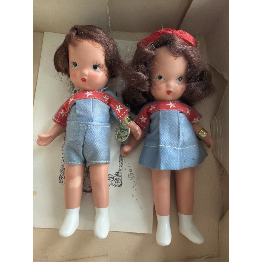 Vintage #85 Brother & Sister Nancy Ann Storybook Dolls Box Tags White Boots Pins